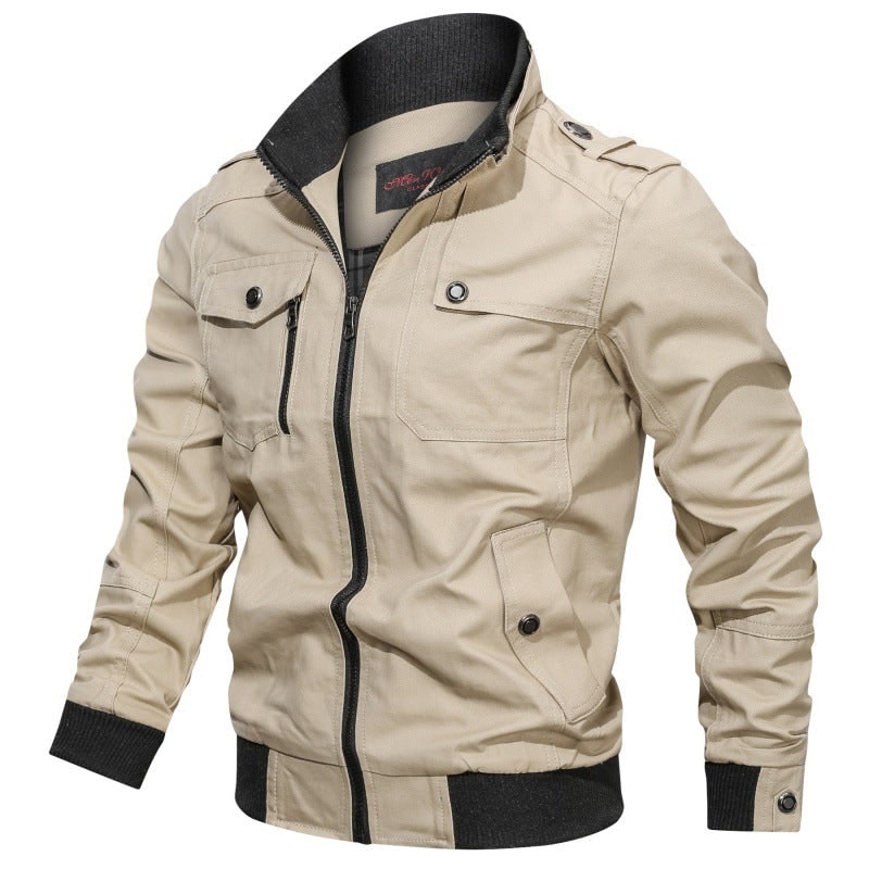 Field Bomber Jacket with Multiple Pockets - Khaki 2