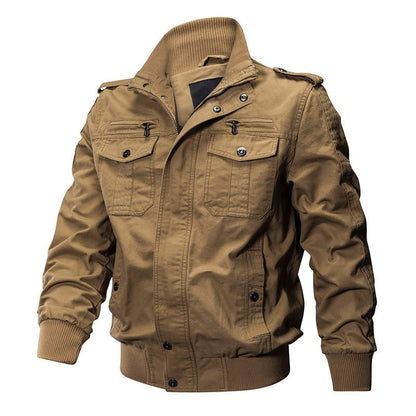 Field Bomber Jacket with Multiple Pockets - Khaki