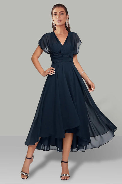 Flowing V-Neck Maxi Cocktail Dresses - Navy