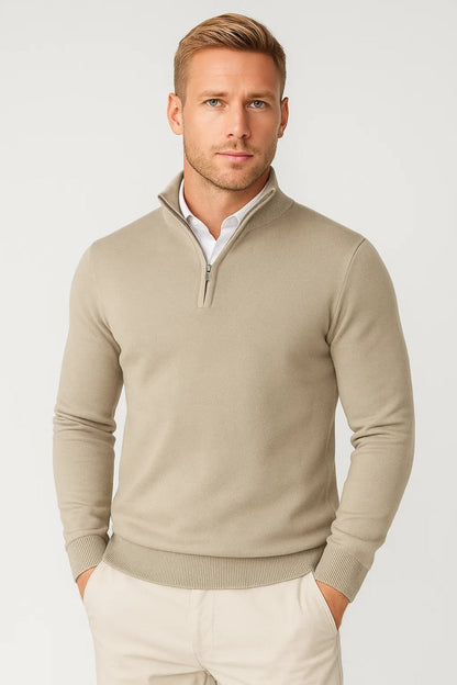 Half Zip High Neck Sweater for Women - Beige