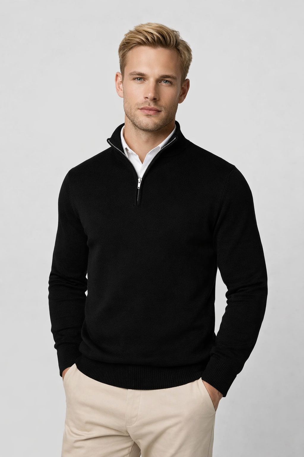 Half Zip High Neck Sweater for Women - Black