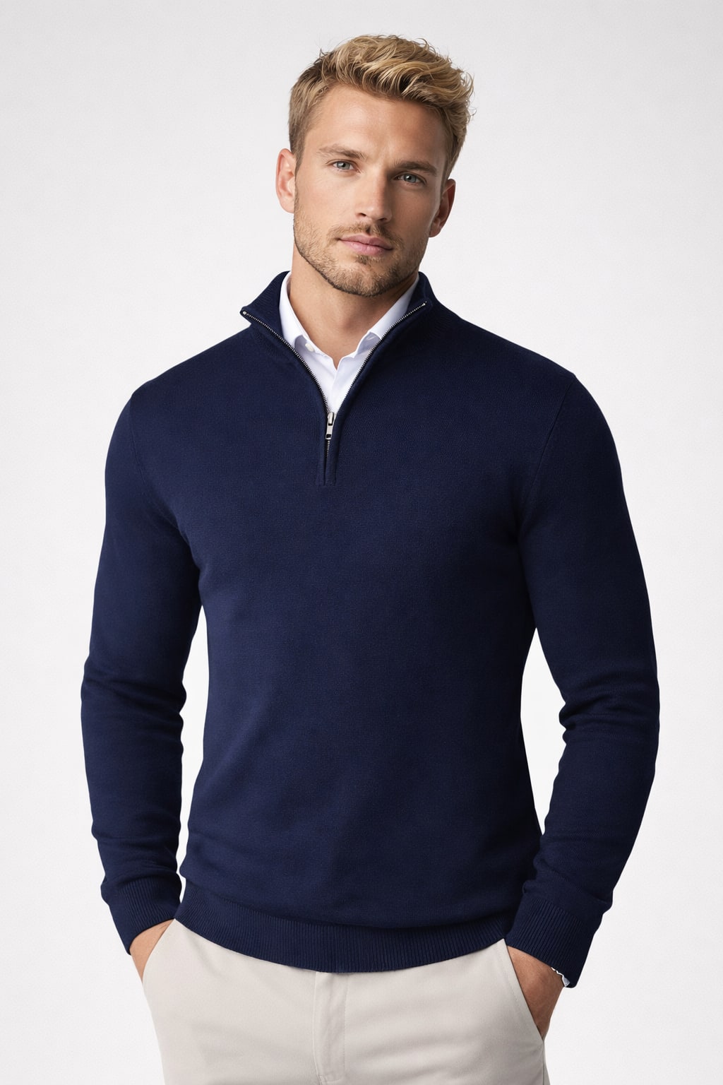 Half Zip High Neck Sweater for Women - Blue
