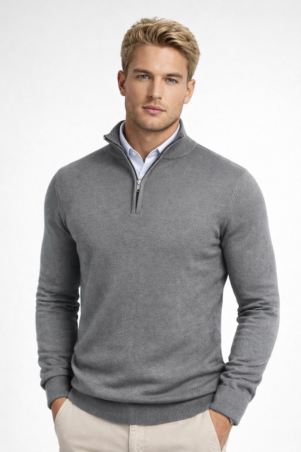Half Zip High Neck Sweater for Women - Gray