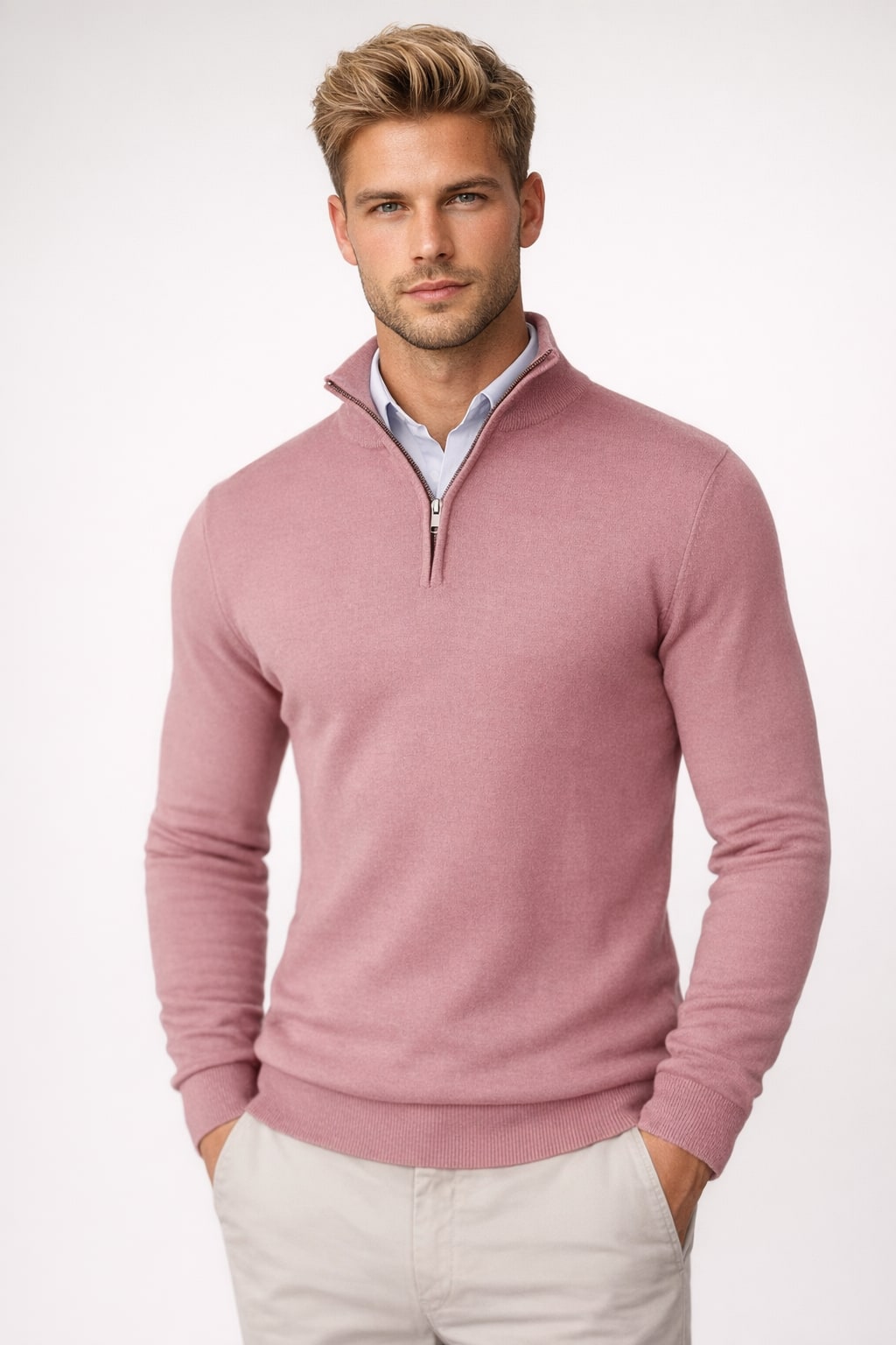 Half Zip High Neck Sweater for Women - Pink
