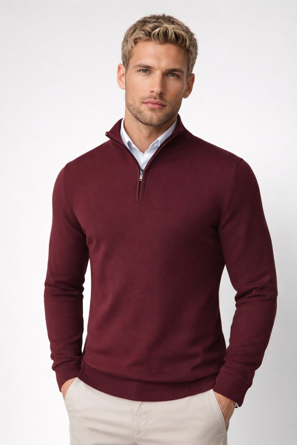 Half Zip High Neck Sweater for Women - Red