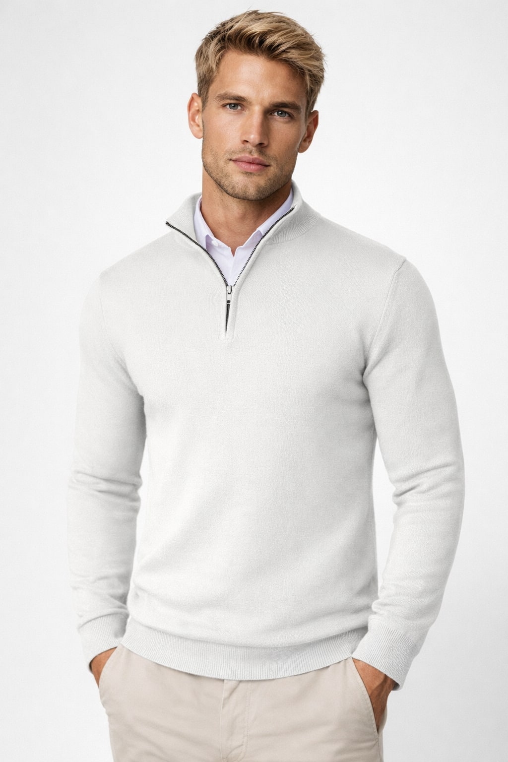 Half Zip High Neck Sweater for Women - White