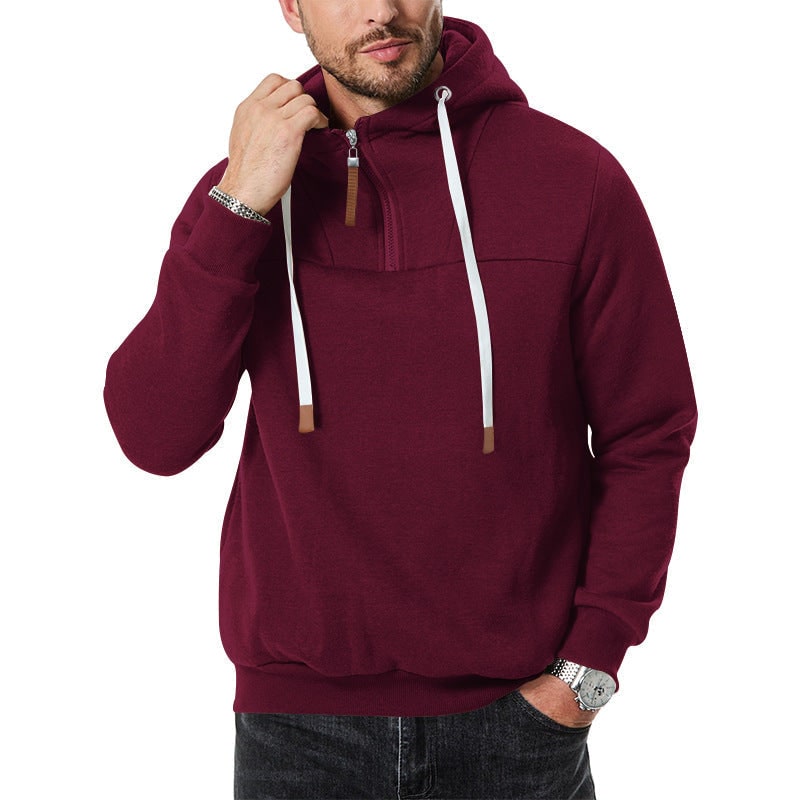 Half-Zip Hooded Pullover for Men - Burgundy