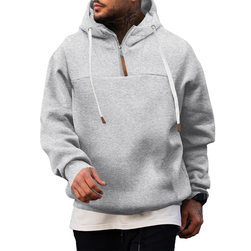 Half-Zip Hooded Pullover for Men - Grey