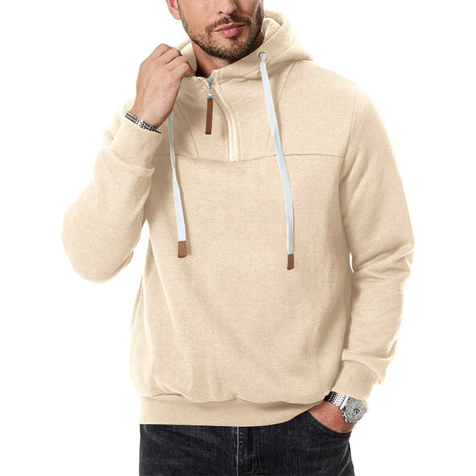 Half-Zip Hooded Pullover for Men - Khaki