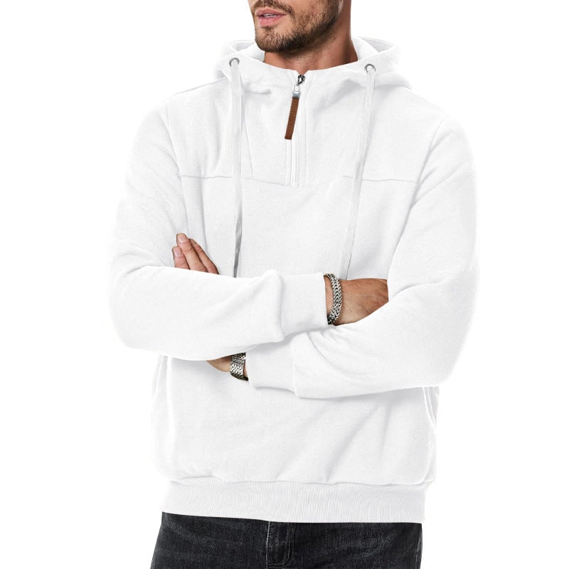 Half-Zip Hooded Pullover for Men - White