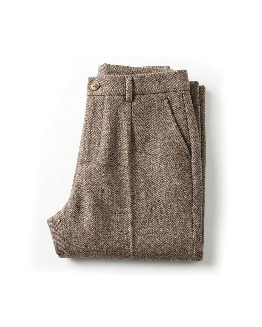 Harrow Herringbone Wool Trousers - Brown