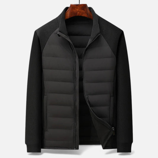 High-Neck Quilted Sartorial Puffer Jacket - Black