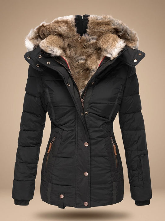 Hooded Quilted Puffer Winter Coat for Women - Black