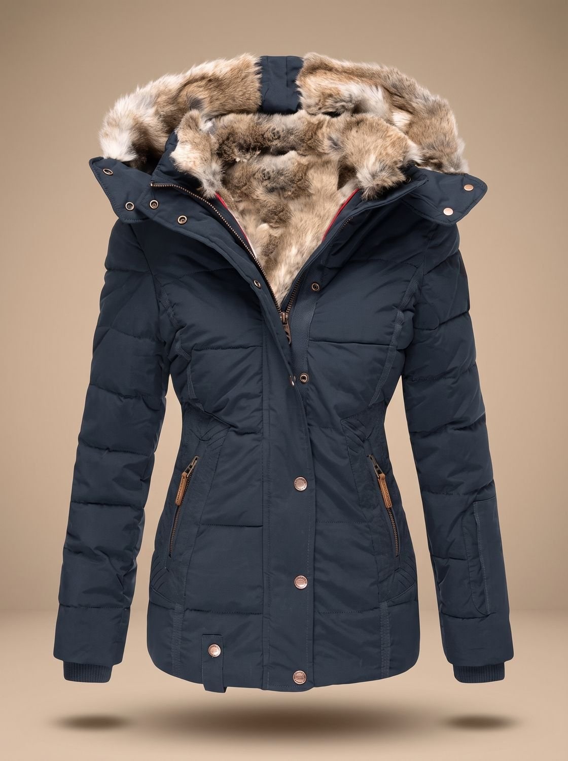 Hooded Quilted Puffer Winter Coat for Women - Blue