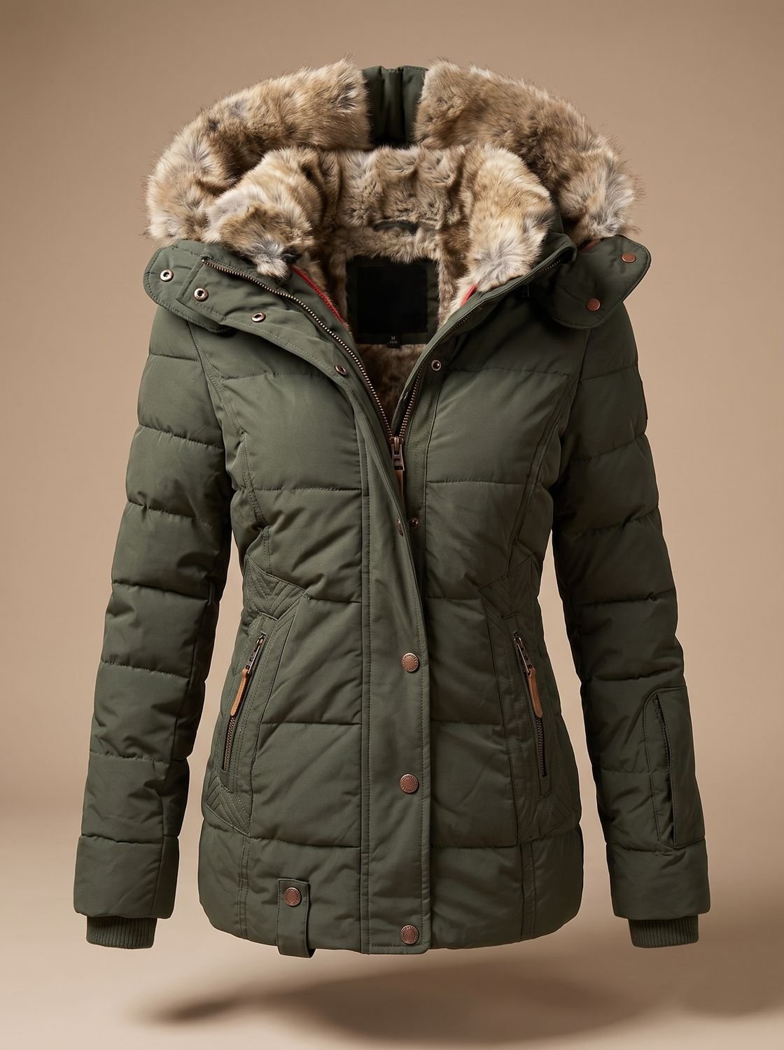 Hooded Quilted Puffer Winter Coat for Women - Green