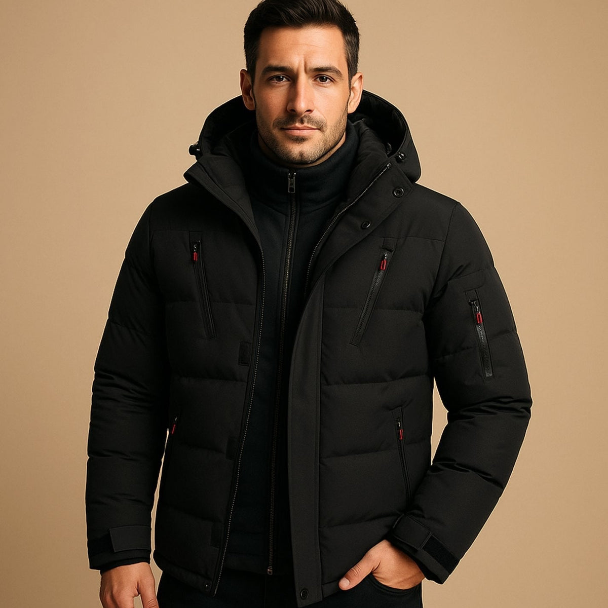 Hooded Quilted Puffer Winter Jacket - Black