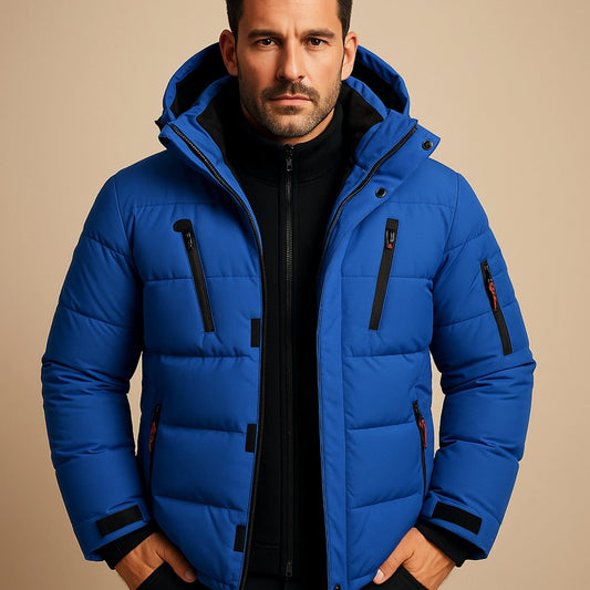 Hooded Quilted Puffer Winter Jacket - Blue