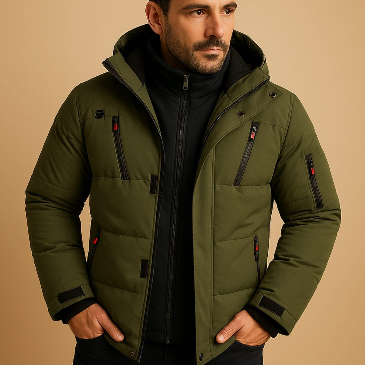 Hooded Quilted Puffer Winter Jacket - Green
