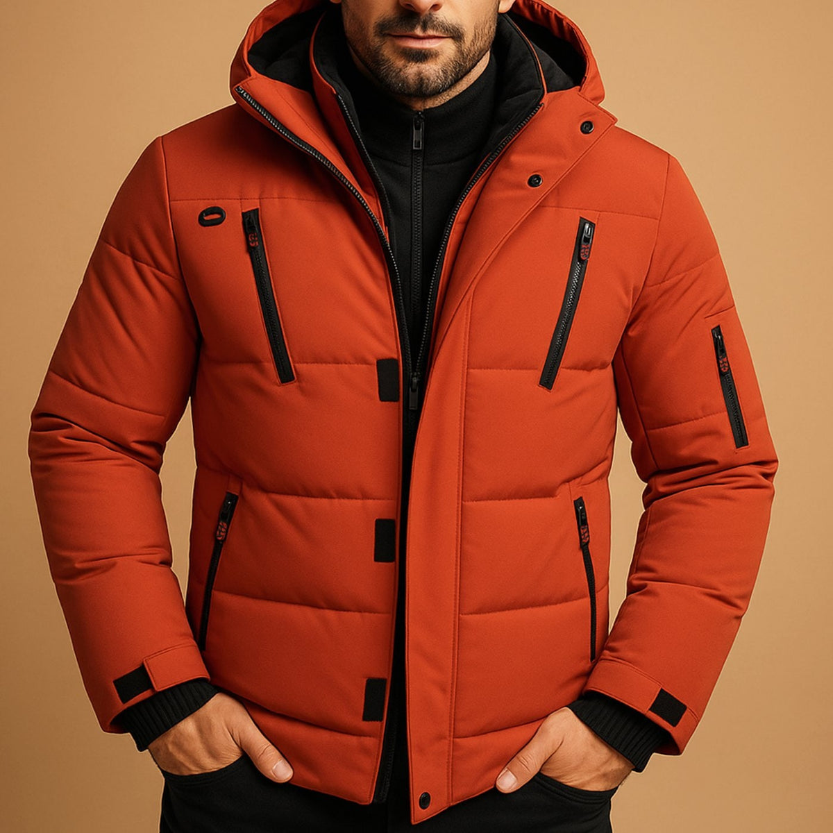Hooded Quilted Puffer Winter Jacket - Orange