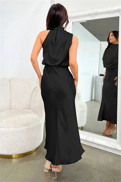 Satin Halter Midi Dress