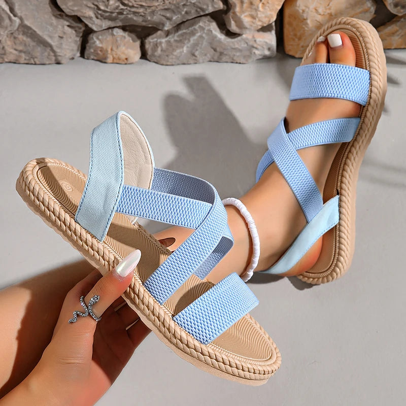 Celina Woven Buckle Flat Sandals