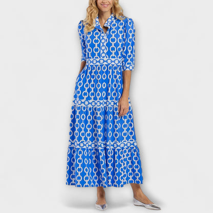 Three-Quarter Sleeve Printed Midi Dress