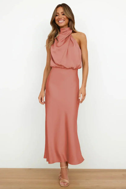 Satin Halter Midi Dress