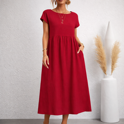 Linen Relaxed Midi Dress with Pockets
