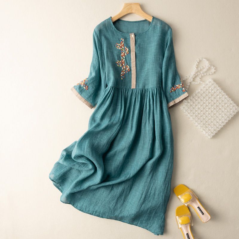 Linen Smocked Midi Dress