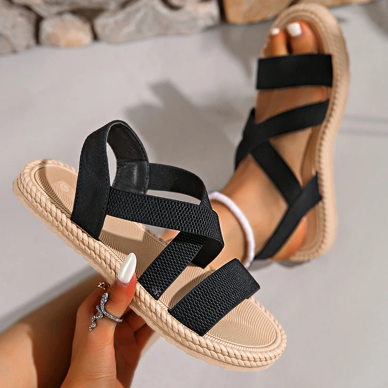 Celina Woven Buckle Flat Sandals