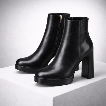 Celestina Italian Leather Block Heel Boots with Zipper