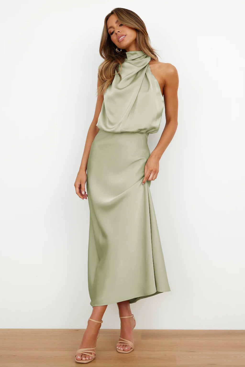 Satin Halter Midi Dress