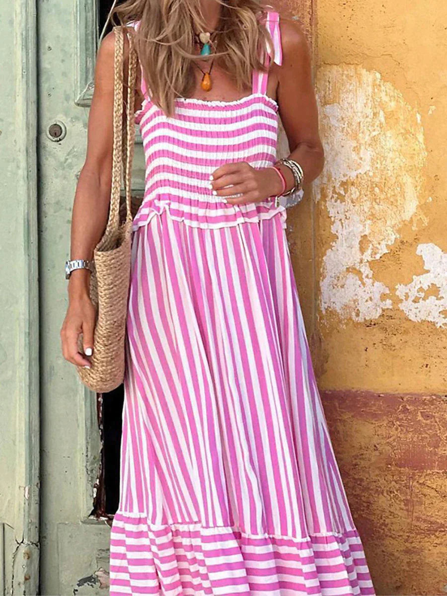 Striped Strapless Maxi Dress