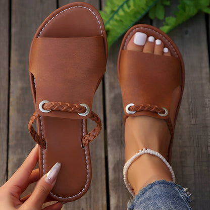 Calina Woven Buckle Slip-On Sandals