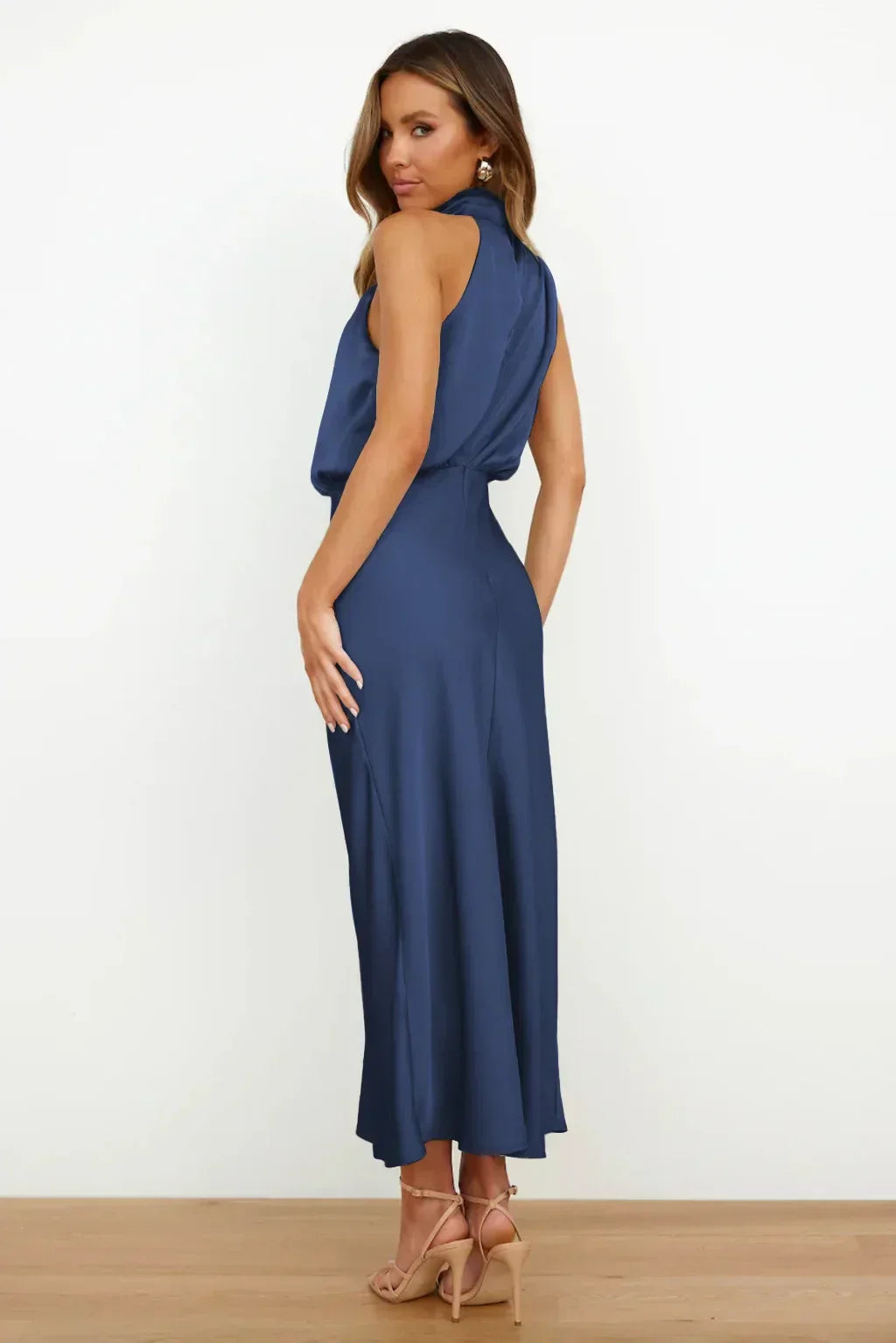 Satin Halter Midi Dress