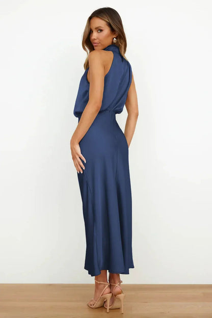 Satin Halter Midi Dress