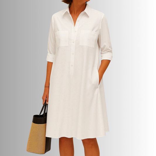 Camila Button-Down A-Line Dress - White