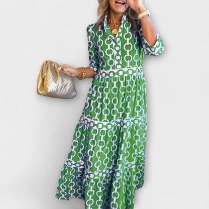 Three-Quarter Sleeve Printed Midi Dress