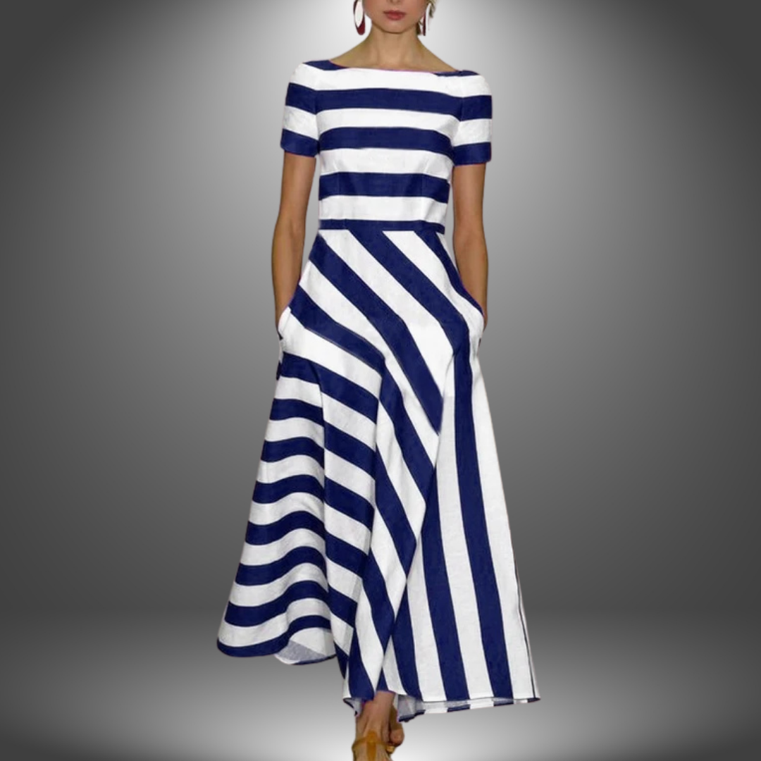 Striped Off-Shoulder Midi Dress