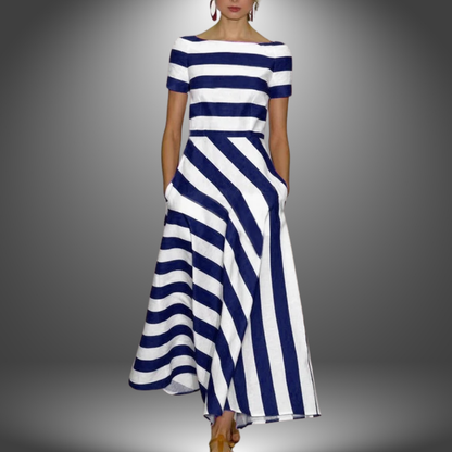 Striped Off-Shoulder Midi Dress