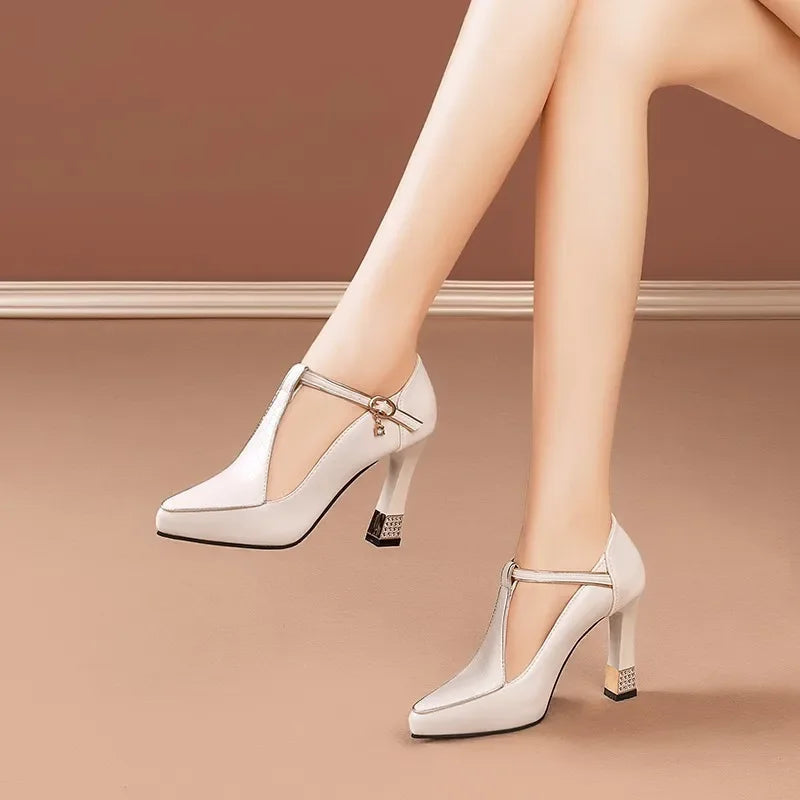 Savona Leather Block Heels with Buckle