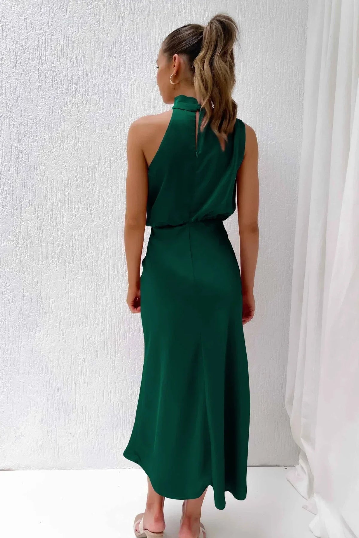 Satin Halter Midi Dress