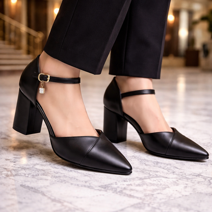 Belara Italian Leather Pointed-Toe Block Heel Pumps