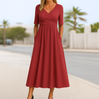 V-Neck Wrap Midi Dress