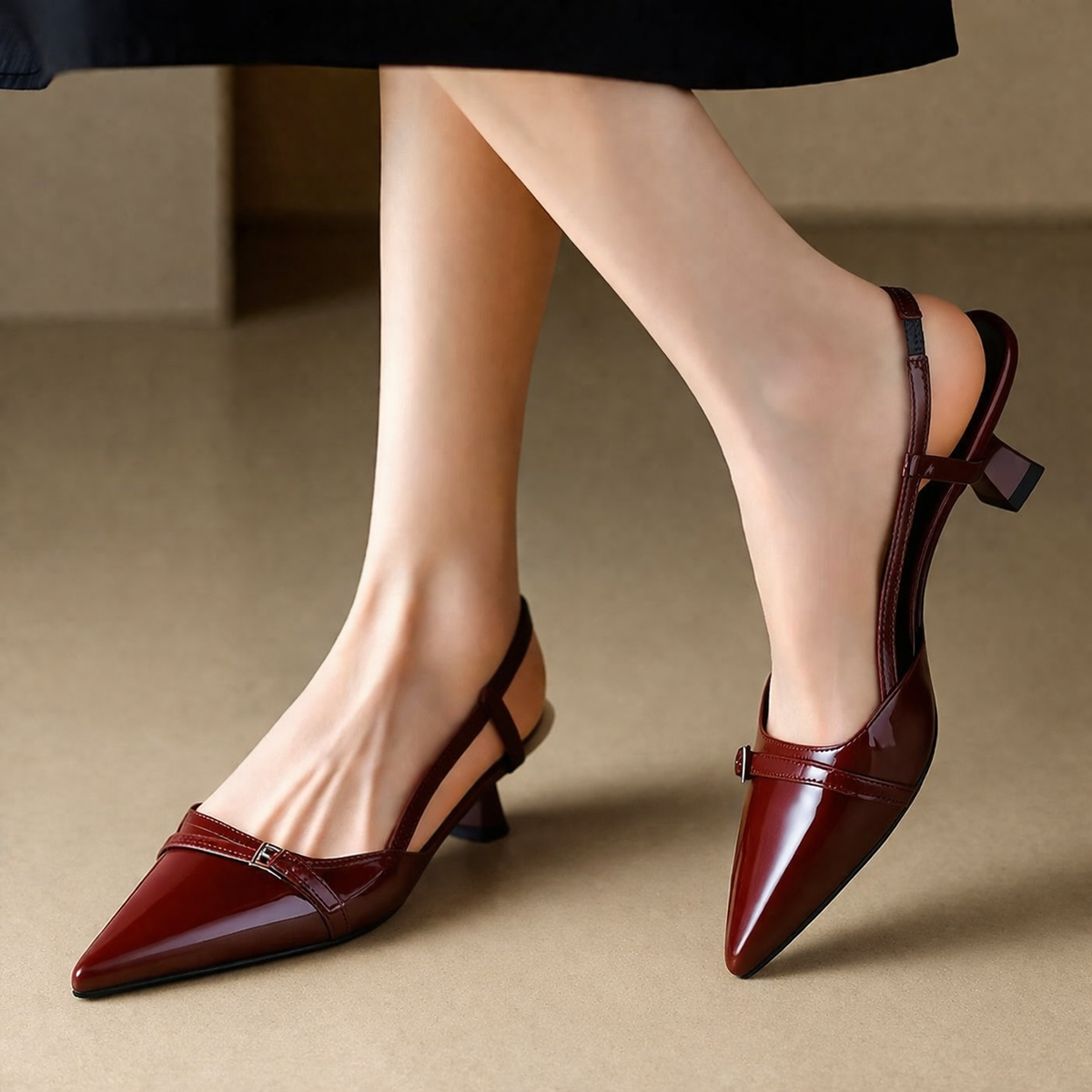 Patent Leather Pointed-Toe Slingback Heels