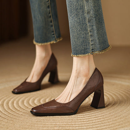 Genuine Leather Block Heel Pumps