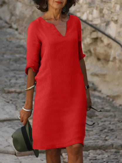 Aveline Linen V-Neck Midi Dress