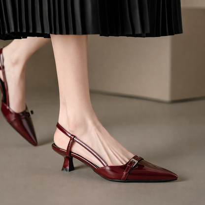 Patent Leather Pointed-Toe Slingback Heels