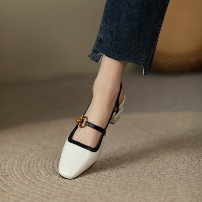 Viviana Italian Leather Block Heels with Gold Buckle