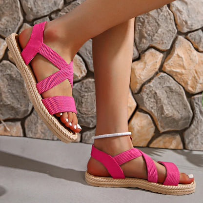 Celina Woven Buckle Flat Sandals